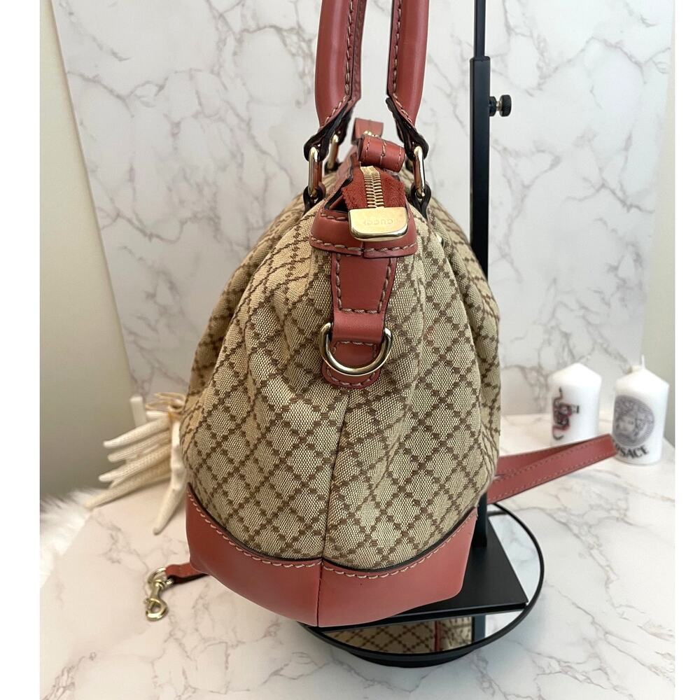 Gucci Diamante Canvas Sukey 2-Way Leather Trim Satchel/Top Handle Bag EUC - Picture 6 of 17